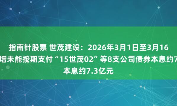 指南针股票 世茂建设：2026年3月1日至3月16日，新增未能按期支付“15世茂02”等8支公司债券本息约7.3亿元